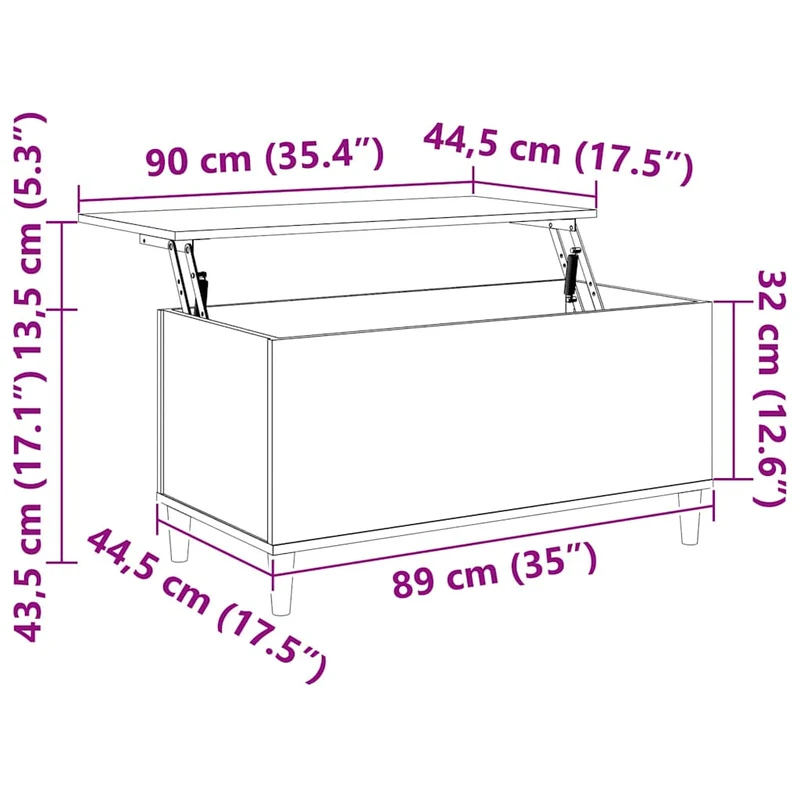 Table basse avec dessus relevable design moderne et contemporaine 90 x 44,5 x 45 cm bois d'ingénierie marron DEC038773