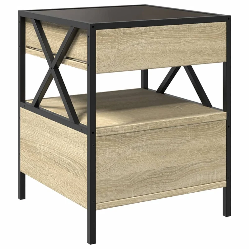 Table de chevet avec tiroir design moderne avec LED 40 x 40 x 51 cm bois d'ingénierie couleur chêne verre et métal DEC037561