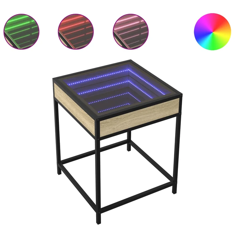 Table de chevet design moderne avec LED 40 x 40 x 51 cm bois d'ingénierie verre métal DEC037560