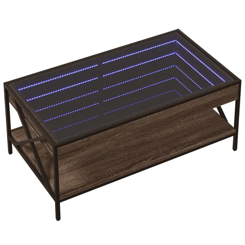Table basse de salon design moderne avec LED 90 x 50 x 38 cm bois d'ingénierie marron verre et métal DEC037557