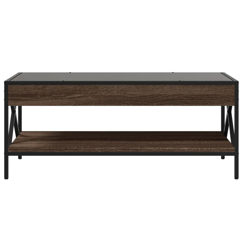 Table basse de salon design moderne avec LED 90 x 50 x 38 cm bois d'ingénierie marron verre et métal DEC037557