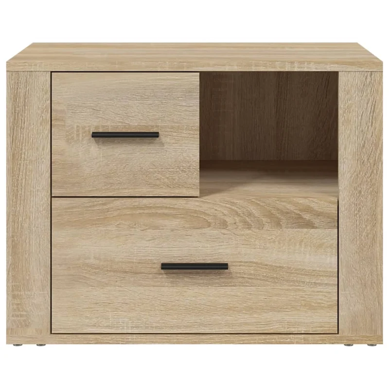Table de chevet avec 2 tiroirs et un compartiment 60 x 36 x 45 cm bois d'ingénierie couleur chêne DEC033895