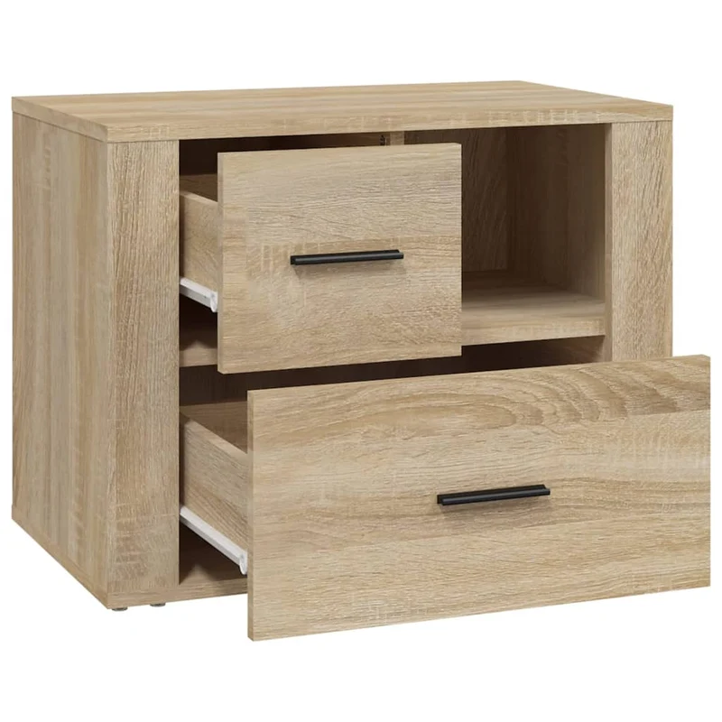 Table de chevet avec 2 tiroirs et un compartiment 60 x 36 x 45 cm bois d'ingénierie couleur chêne DEC033895