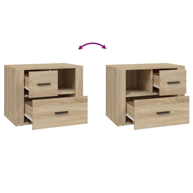 Table de chevet avec 2 tiroirs et un compartiment 60 x 36 x 45 cm bois d'ingénierie couleur chêne DEC033895