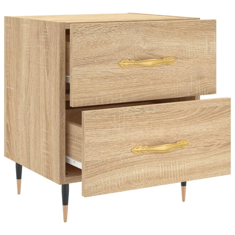 Table de chevet avec deux tiroirs 40 x 35 x 47,5 cm bois d’ingénierie couleur chêne et fer DEC033829