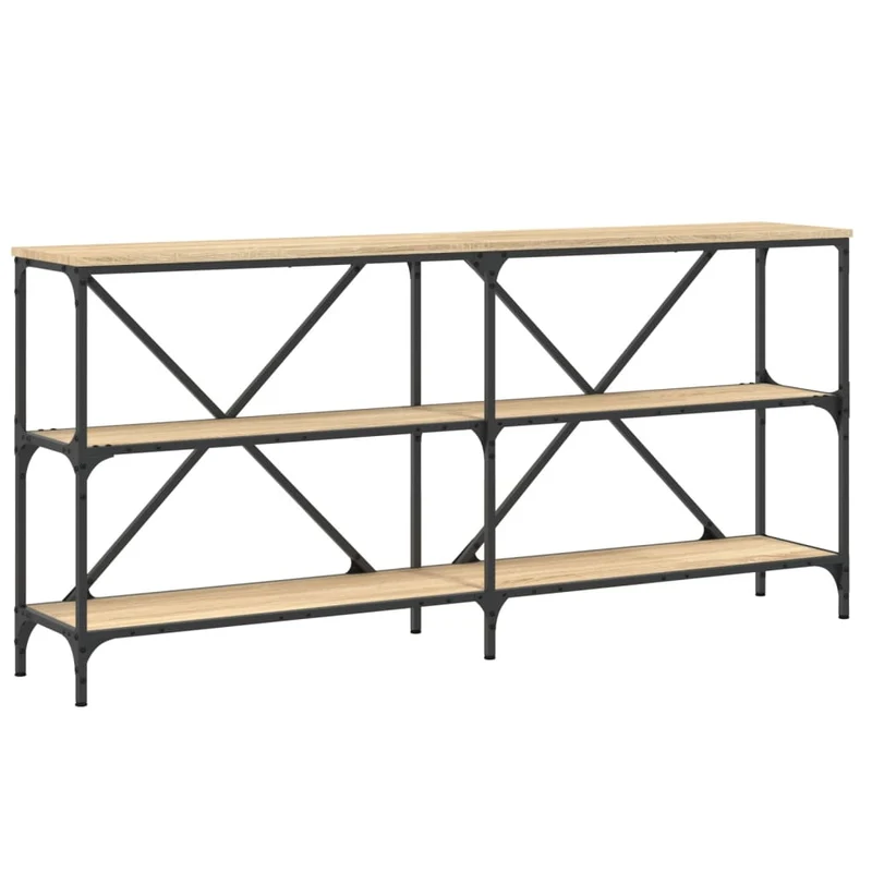 Table console avec étagères design industriel 160 x 30 x 75cm bois d'ingénierie couleur chêne et fer DEC031936