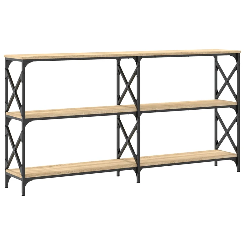 Table console avec étagères design industriel 156 x 28 x 80,5 cm bois d'ingénierie couleur chêne et métal DEC031933