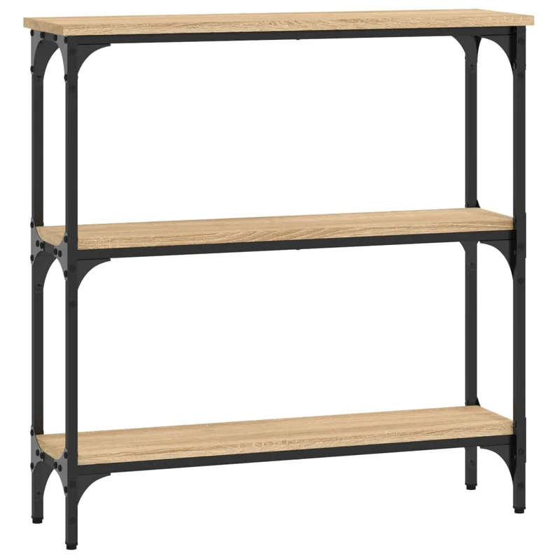 Table d'appoint console pratique avec étagères pour une entrée organisée 75 x 22,5 x 75 cm bois d'ingénierie couleur chêne et métal DEC031947