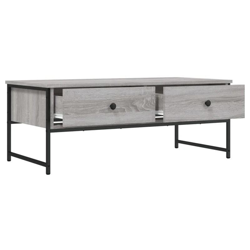 Table basse avec deux tiroirs design industriel 101 x 49 x 39,5 cm bois d'ingénierie gris et métal DEC039969