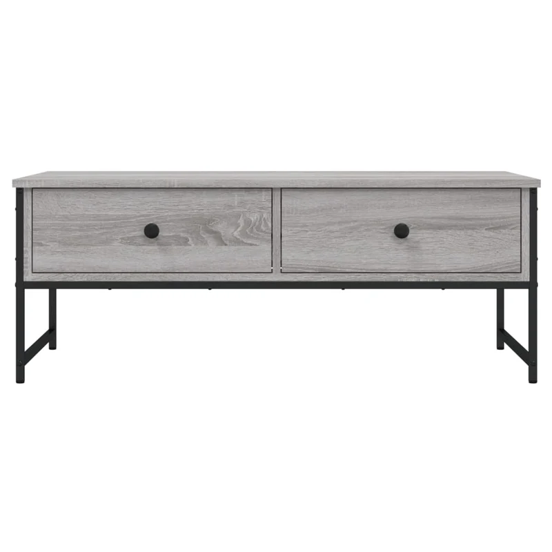 Table basse avec deux tiroirs design industriel 101 x 49 x 39,5 cm bois d'ingénierie gris et métal DEC039969