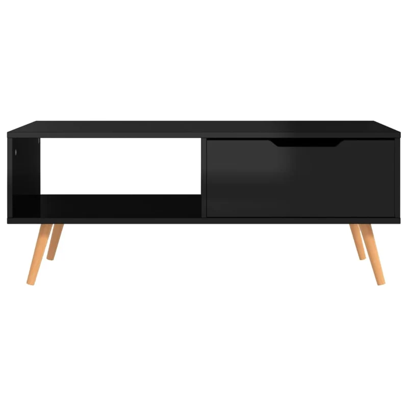 Table basse avec espace de rangement design moderne et contemporaine 100 x 49,5 x 43 cm bois d'ingénierie noir brilliant DEC039889