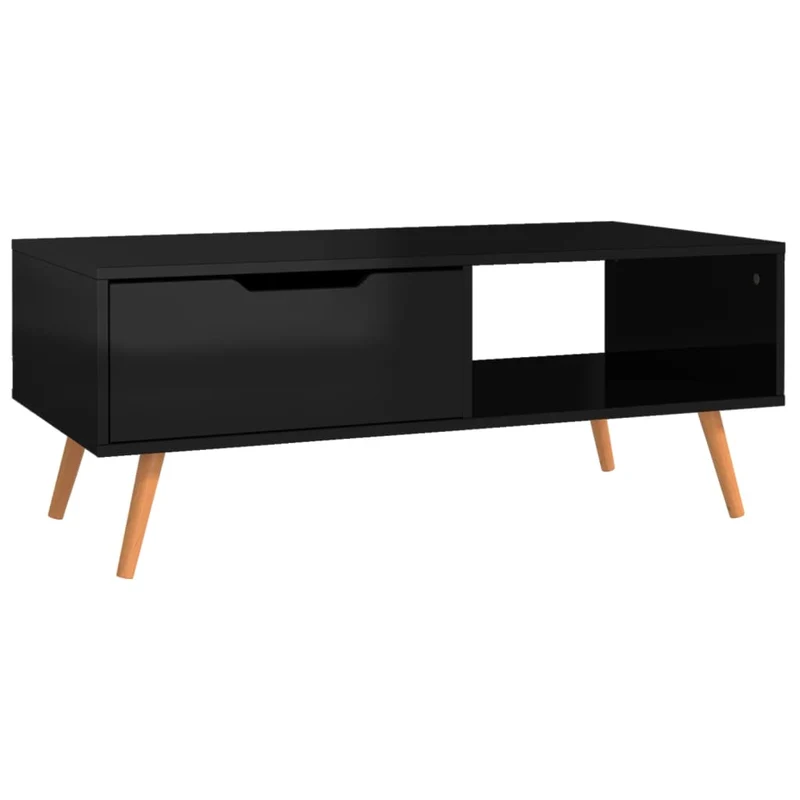 Table basse avec espace de rangement design moderne et contemporaine 100 x 49,5 x 43 cm bois d'ingénierie noir brilliant DEC039889