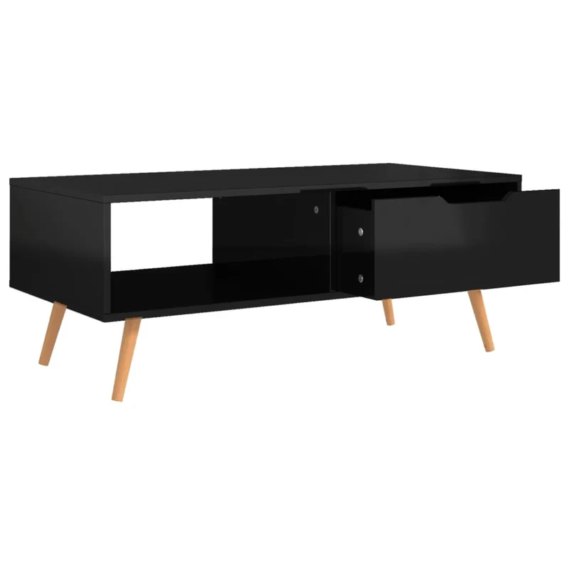Table basse avec espace de rangement design moderne et contemporaine 100 x 49,5 x 43 cm bois d'ingénierie noir brilliant DEC039889