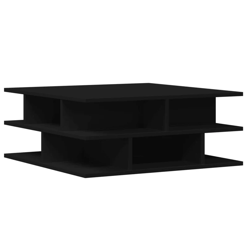 Table basse avec étagère design moderne et contemporaine 70 x 70 x 29 cm bois d'ingénierie noir DEC039742