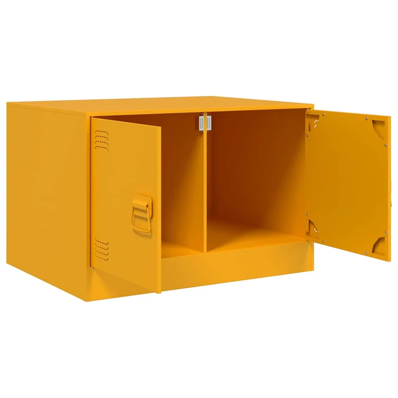Table basse avec compartiment avec portes design industriel contemporain 67 x 50 x 44 cm acier jaune DEC039426