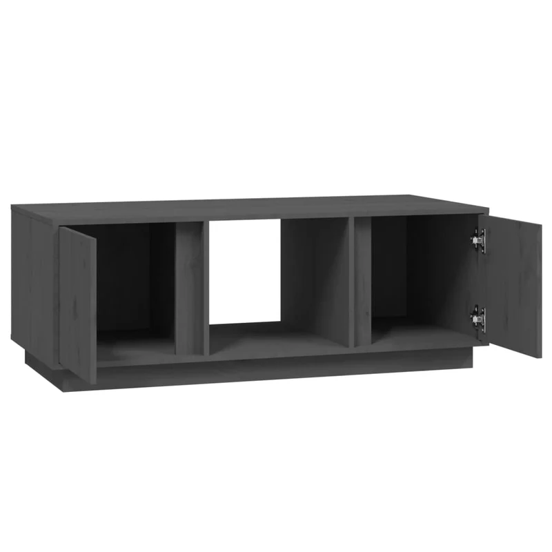 Table basse avec 3 compartiments et de 2 portes design moderne 110 x 50 x 40 cm bois massif de pin gris DEC039166