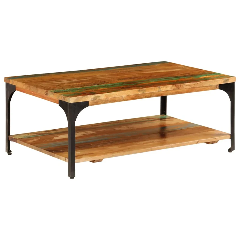 Table basse avec étagère design industriel 100 x 60 x 35 cm bois de récupération marron coloré cadre métal DEC039131