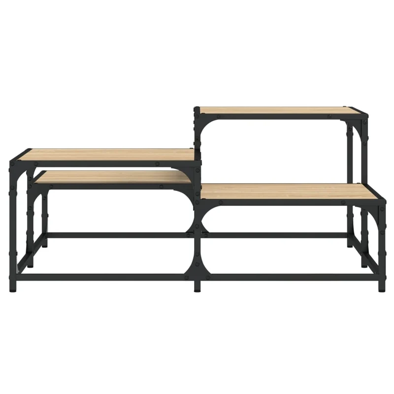 Table basse plusieurs hauteurs design industriel 87,5 x 87,5 x 40 cm bois d'ingénierie couleur chêne et métal DEC039020