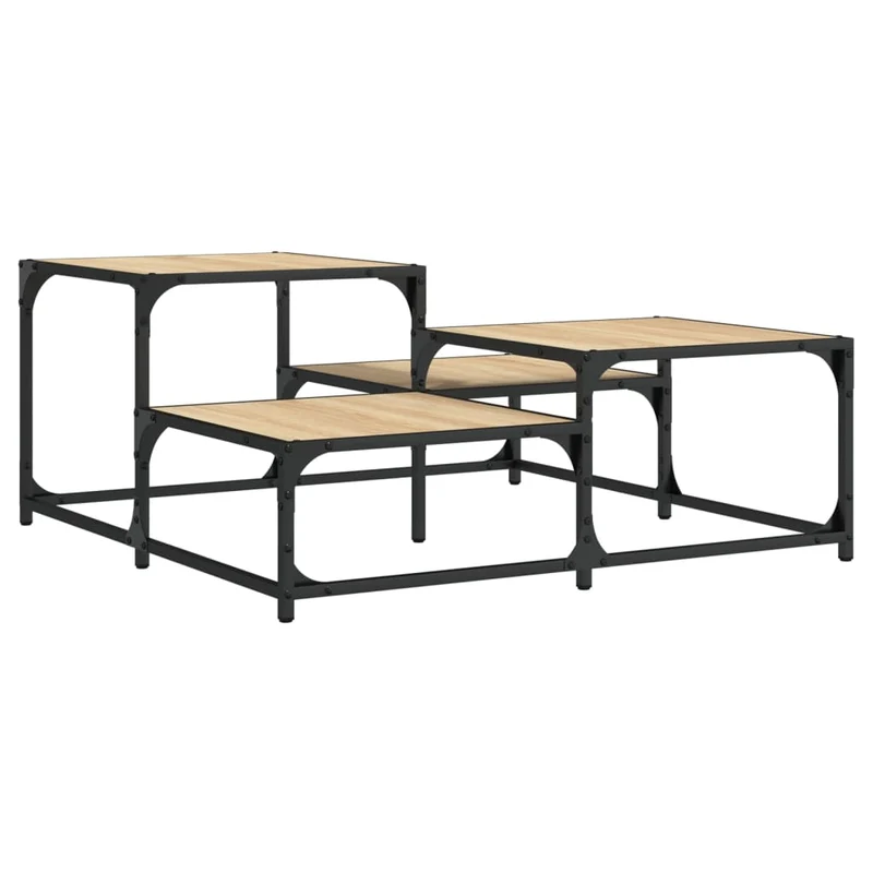 Table basse plusieurs hauteurs design industriel 87,5 x 87,5 x 40 cm bois d'ingénierie couleur chêne et métal DEC039020