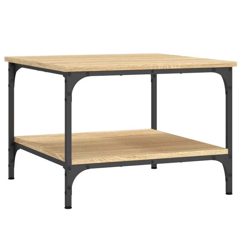Table basse avec étagère design industriel 55 x 55 x 40 cm bois d'ingénierie couleur chêne et métal DEC038965