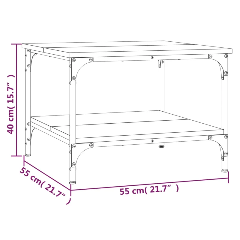 Table basse avec étagère design industriel 55 x 55 x 40 cm bois d'ingénierie couleur chêne et métal DEC038965