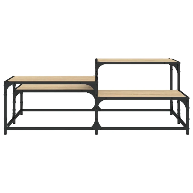Table basse avec différentes hauteurs design industriel 107 x 107 x 40 cm bois d'ingénierie couleur chêne et métal DEC038925