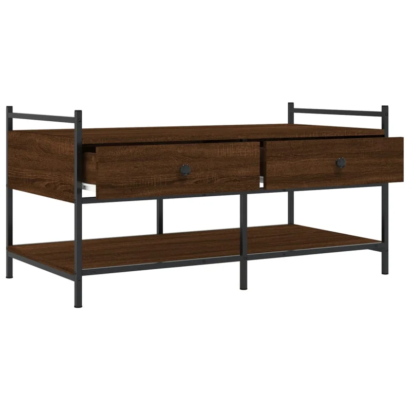 Table basse avec tiroirs et étagères design industriel moderne 99 x 50 x 50 cm bois d'ingénierie marron et métal DEC038834