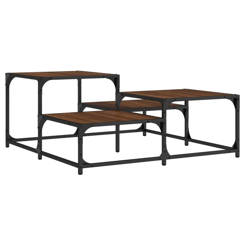 Table basse plusieurs hauteurs design industriel 87,5 x 87,5 x 40 cm bois d'ingénierie marron et métal DEC038770