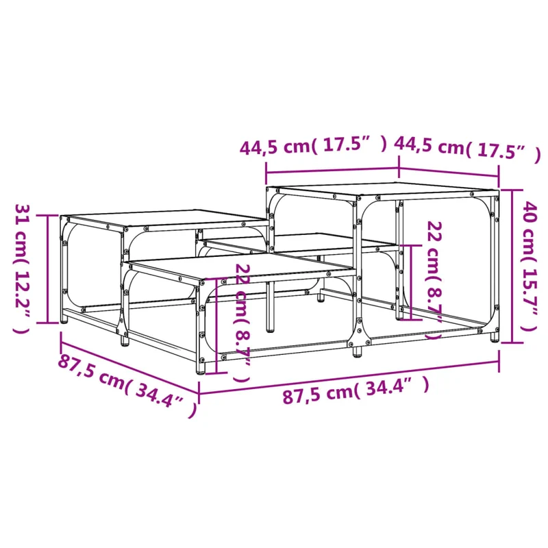 Table basse plusieurs hauteurs design industriel 87,5 x 87,5 x 40 cm bois d'ingénierie marron et métal DEC038770