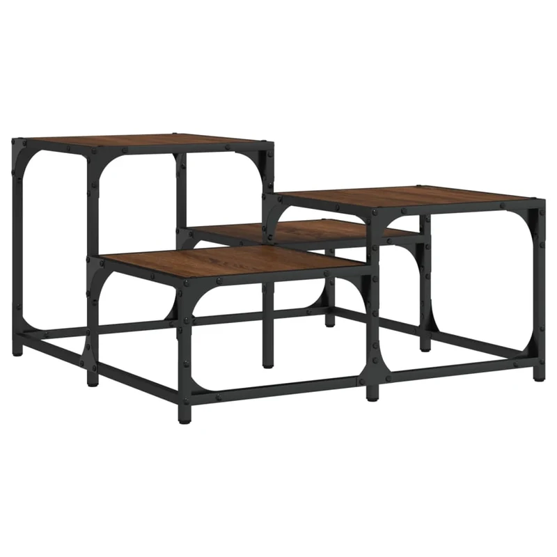 Table basse plusieurs hauteurs design moderne et contemporaine 68 x 68 x 40 cm bois d'ingénierie marron et métal DEC038731