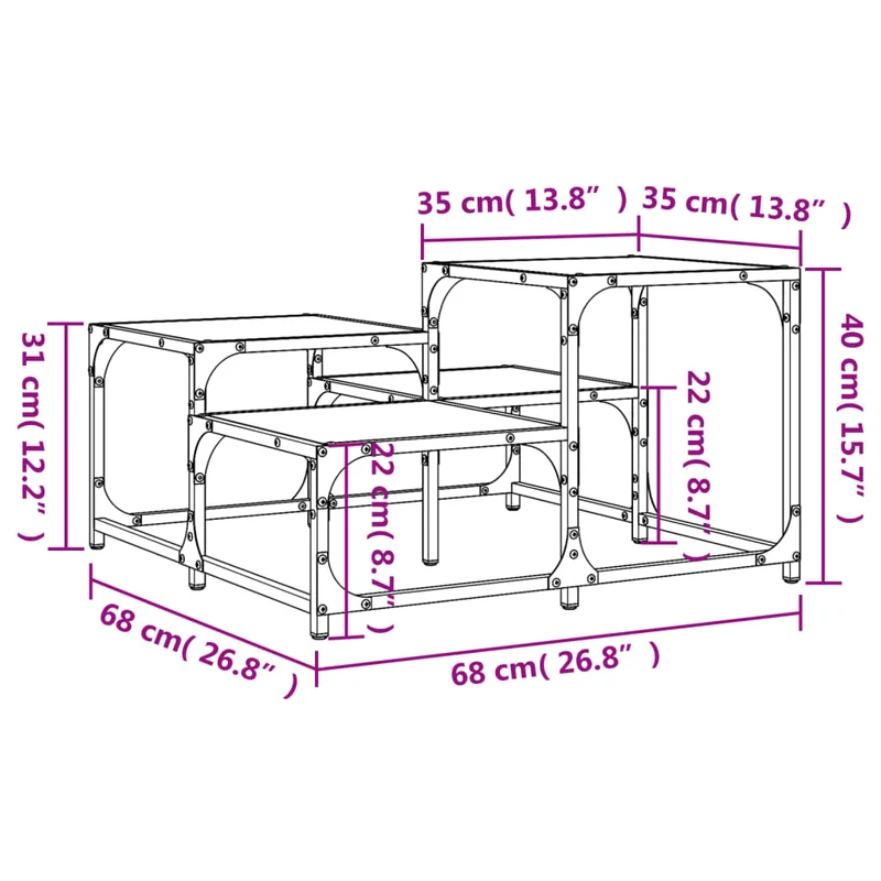 Table basse plusieurs hauteurs design moderne et contemporaine 68 x 68 x 40 cm bois d'ingénierie marron et métal DEC038731
