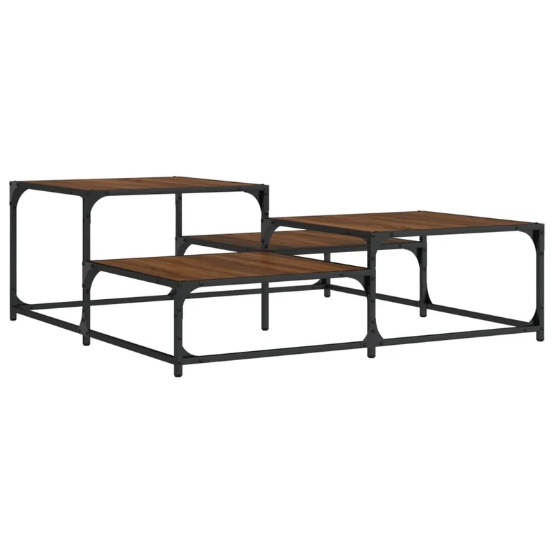 Table basse plusieurs hauteurs design industriel 107 x 107 x 40 cm bois d'ingénierie marron et métal DEC038654