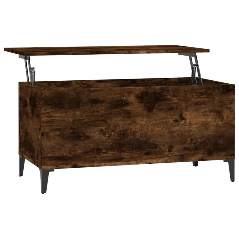 Table basse avec plateau relevable design rustique moderne 90 x 44,5 x 45 cm bois d'ingénierie marron et métal DEC038504