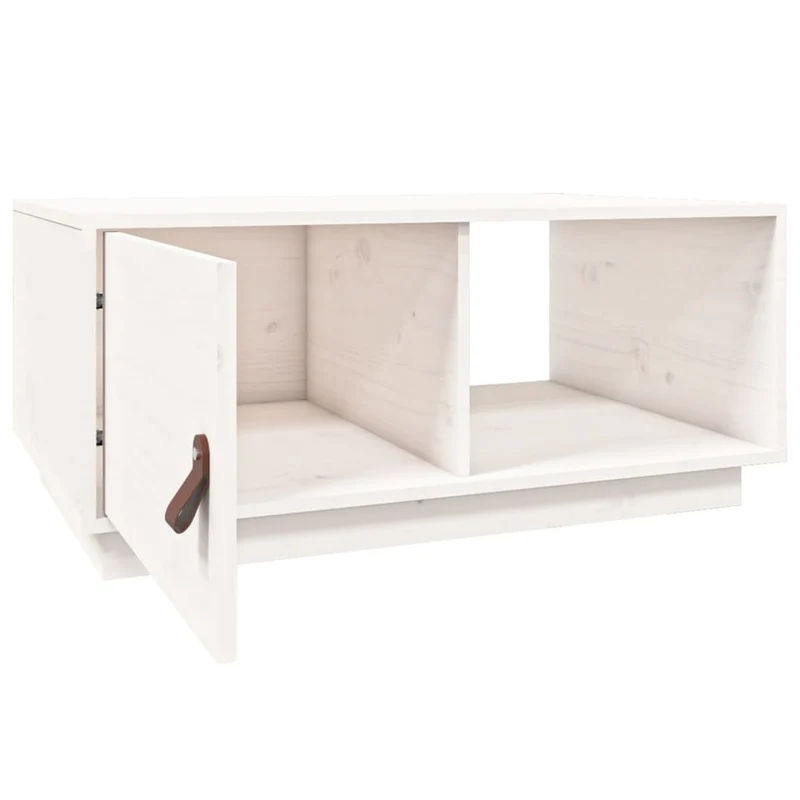 Table basse avec compartiment de rangement design moderne et contemporaine 80 x 50 x 35,5 cm bois massif de pin blanc DEC037952
