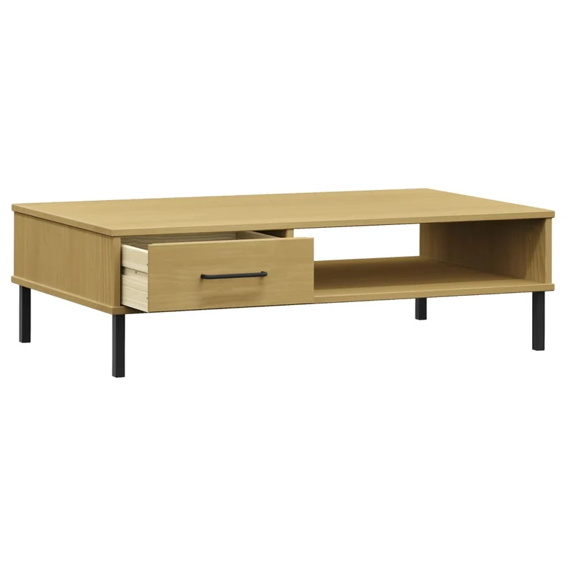 Table basse de salon avec tiroir design moderne avec pieds en métal et bois pin massif DEC037718