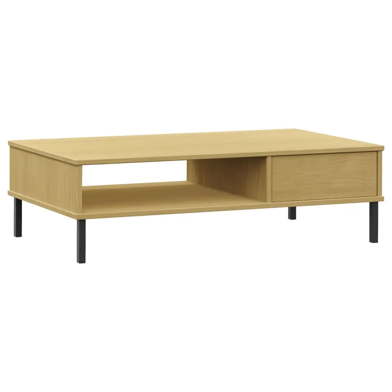 Table basse de salon avec tiroir design moderne avec pieds en métal et bois pin massif DEC037718