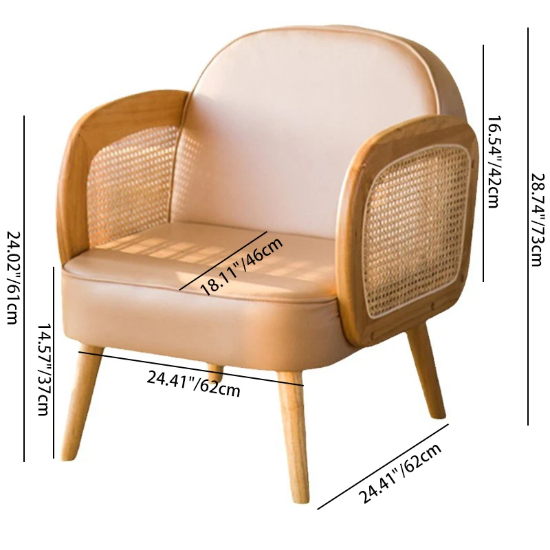 Modern Minimalist Half Round Curved Square Synthetic Fabric PU Leather Linen Oak Accent Chair Backrest Armrest For Living Room