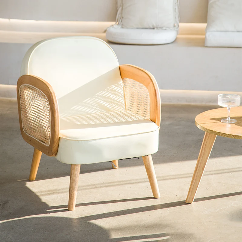 Modern Minimalist Half Round Curved Square Synthetic Fabric PU Leather Linen Oak Accent Chair Backrest Armrest For Living Room