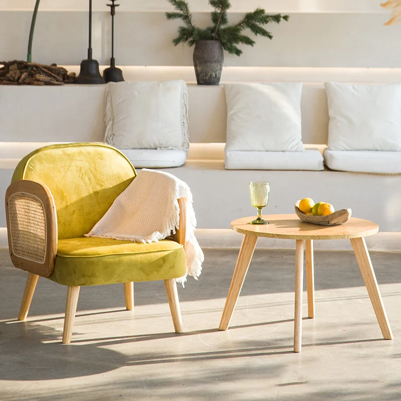 Modern Minimalist Half Round Curved Square Synthetic Fabric PU Leather Linen Oak Accent Chair Backrest Armrest For Living Room