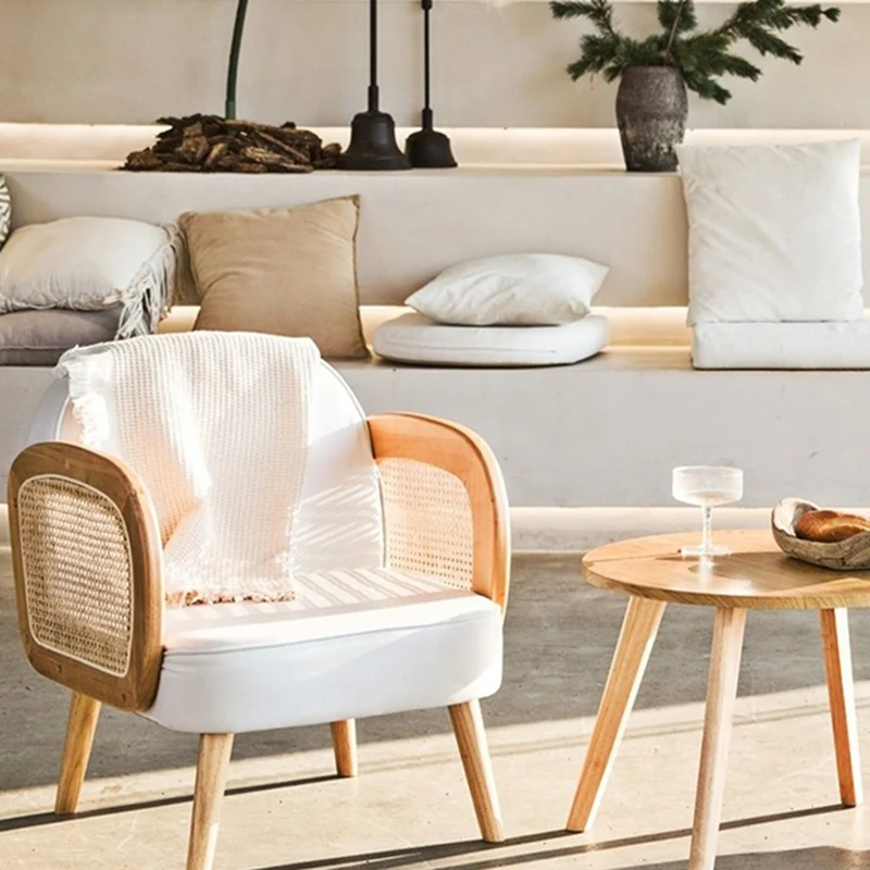 Modern Minimalist Half Round Curved Square Synthetic Fabric PU Leather Linen Oak Accent Chair Backrest Armrest For Living Room