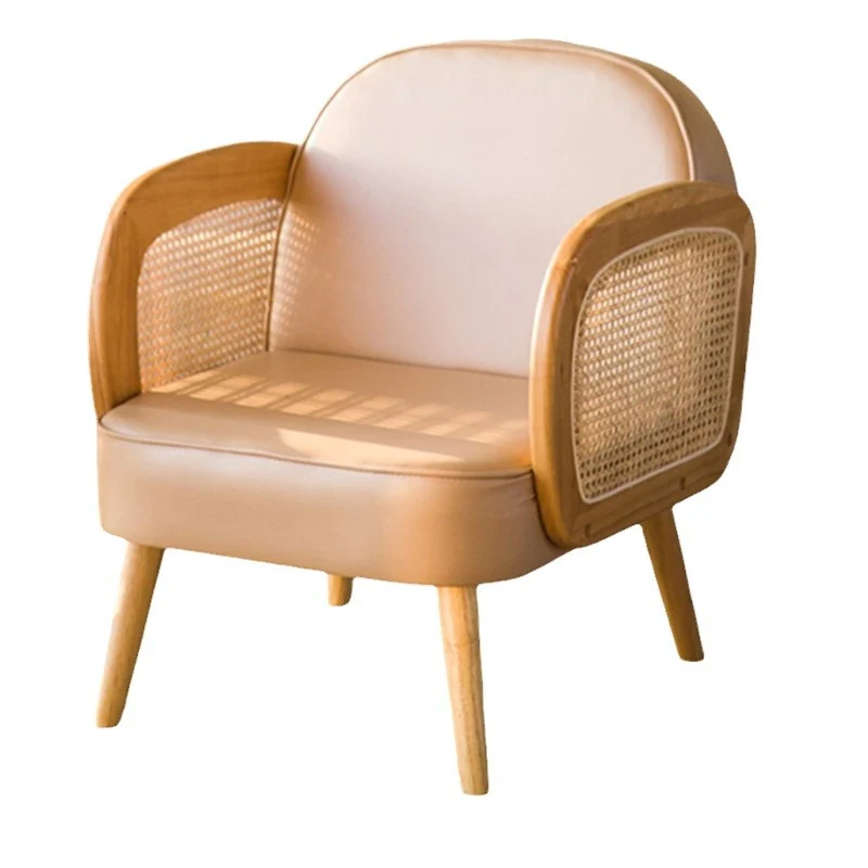 Modern Minimalist Half Round Curved Square Synthetic Fabric PU Leather Linen Oak Accent Chair Backrest Armrest For Living Room