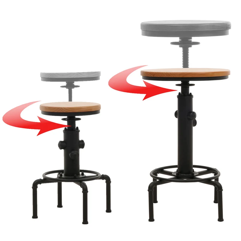 2x tabourets de bar avec table de bar design industriel rotatif hauteur réglable en acier et bois naturel 04_0006775