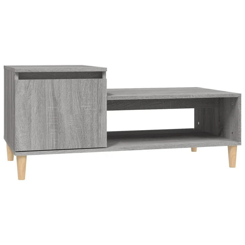 Table basse look minimaliste avec compartiment et étagère 100 x 50 x 45 cm bois d'ingénierie gris DEC039952