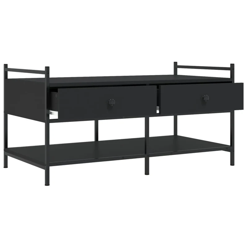 Table basse avec tiroirs et étagères design contemporain épuré 99 x 50 x 50 cm bois d'ingénierie noir et métal DEC039867