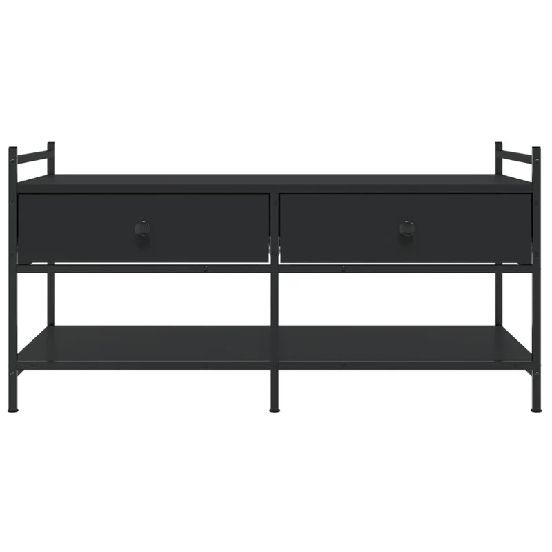 Table basse avec tiroirs et étagères design contemporain épuré 99 x 50 x 50 cm bois d'ingénierie noir et métal DEC039867