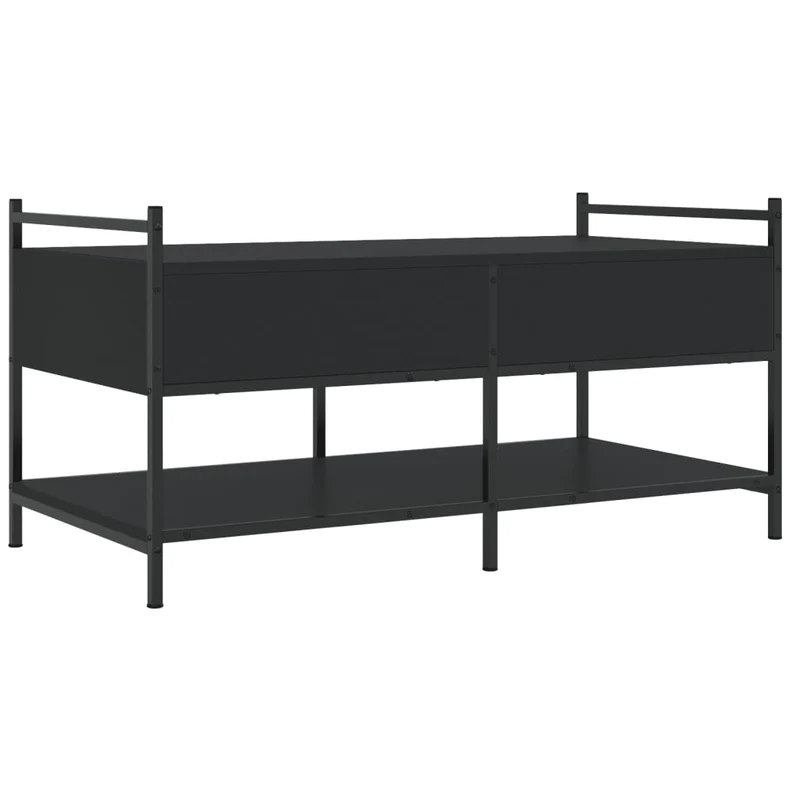Table basse avec tiroirs et étagères design contemporain épuré 99 x 50 x 50 cm bois d'ingénierie noir et métal DEC039867