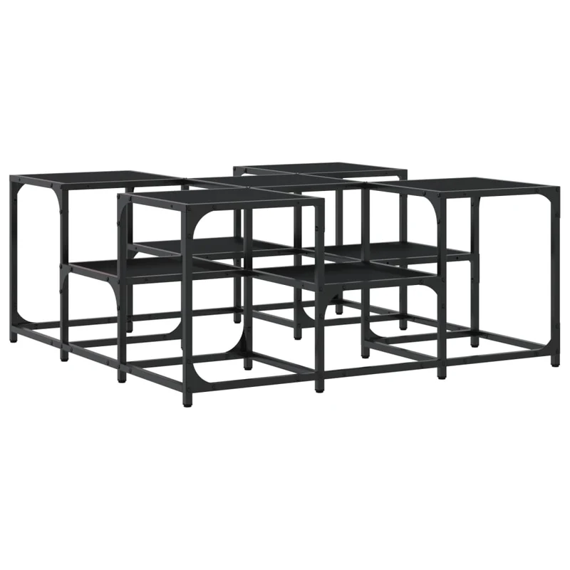Table basse deux hauteurs design industriel 91 x 91 x 40 cm bois d'ingénierie noir et métal DEC039863