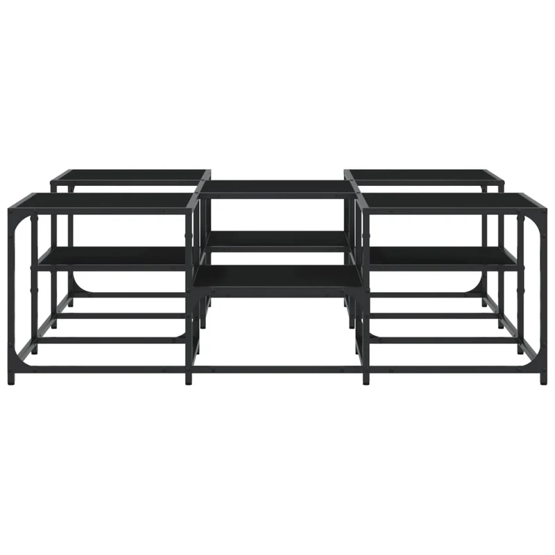 Table basse 2 hauteurs de plateau design industriel 121 x 121 x 40cm bois d'ingénierie noir et métal DEC039634