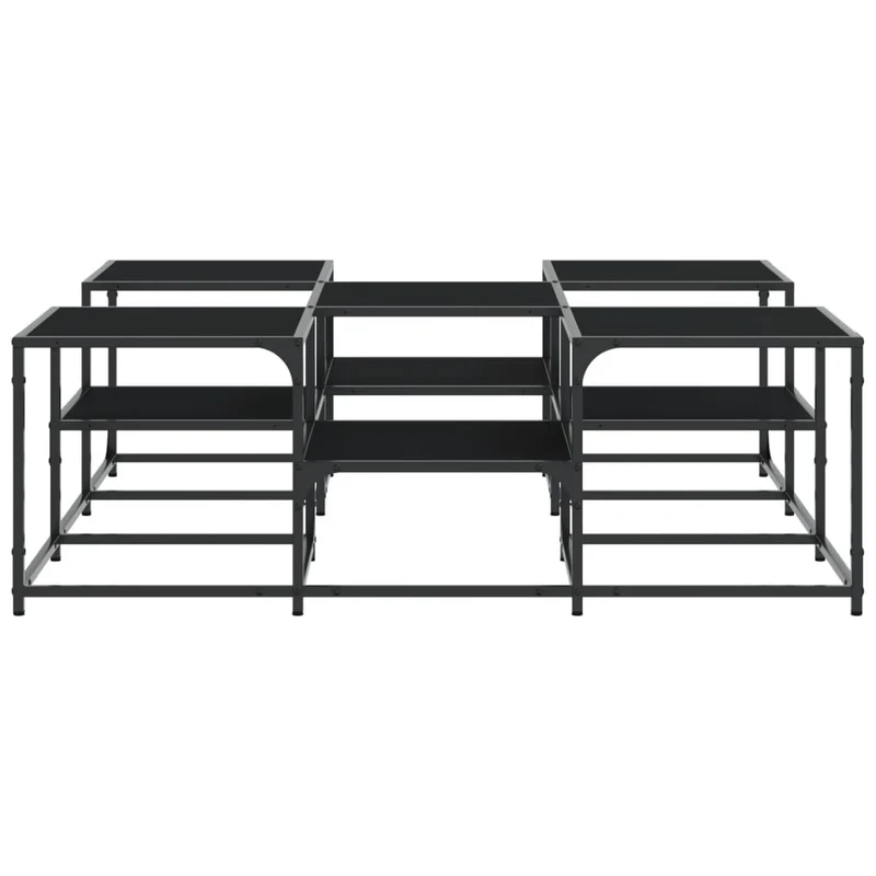 Table basse 2 hauteurs de plateau design industriel 121 x 121 x 40cm bois d'ingénierie noir et métal DEC039634