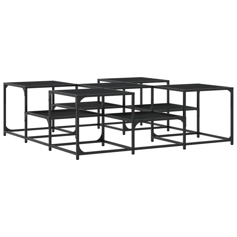 Table basse 2 hauteurs de plateau design industriel 121 x 121 x 40cm bois d'ingénierie noir et métal DEC039634